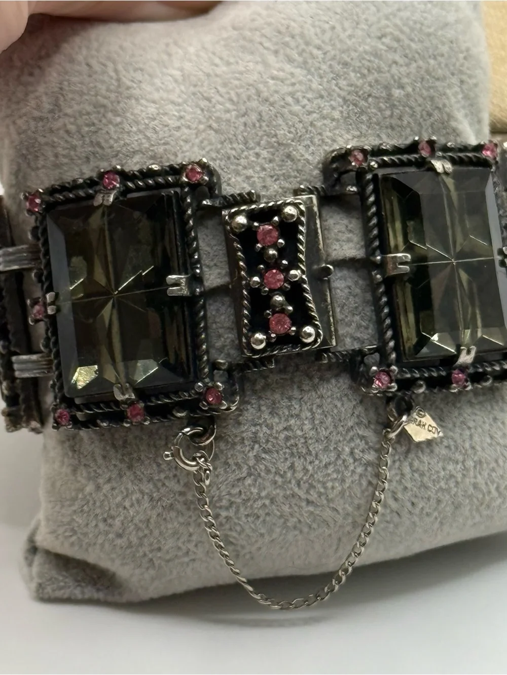 VINTAGE CHUNKY BRACELET Big Square Smokey Topaz Rhinestone RUNWAY Bracelet